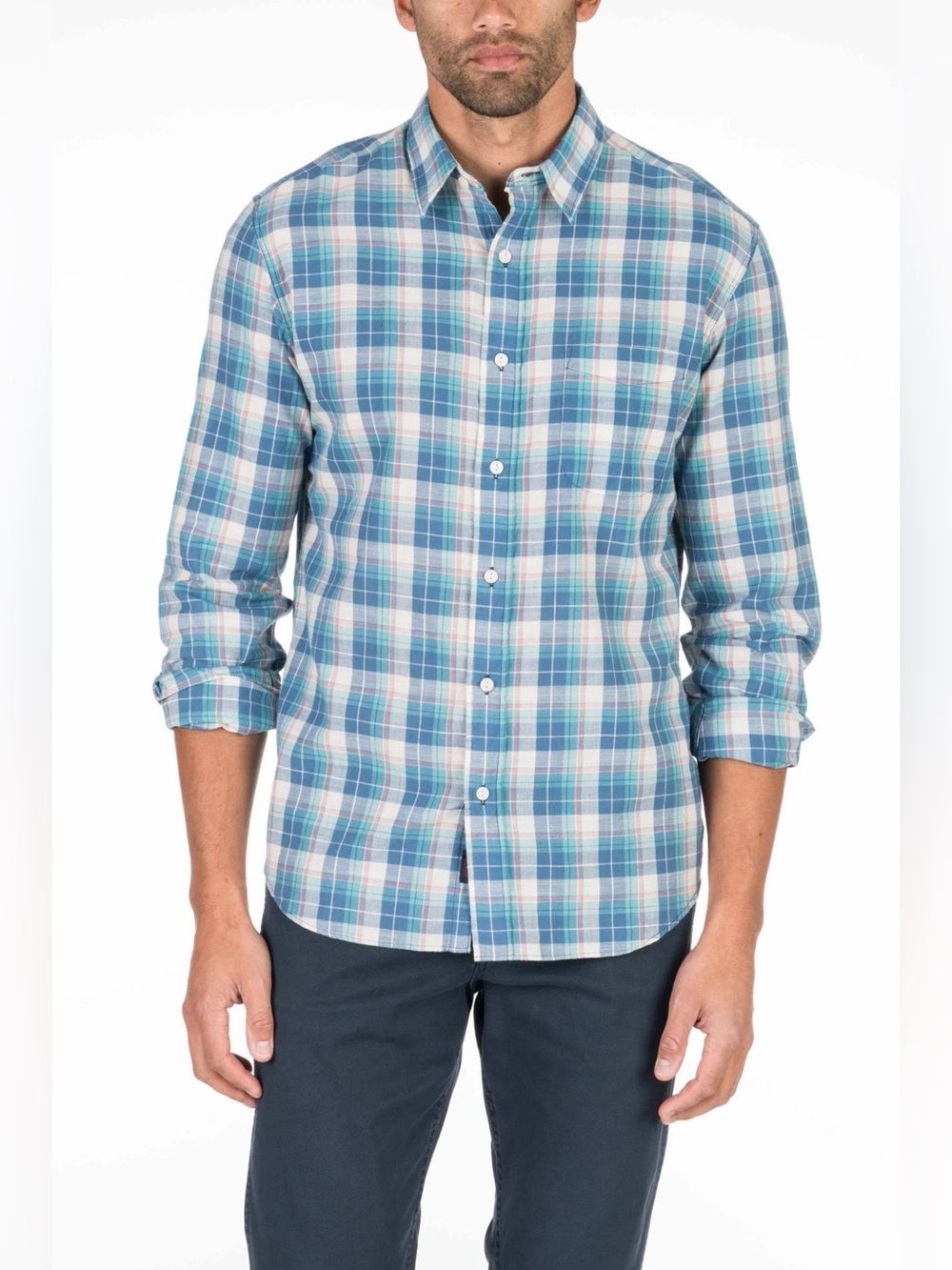 Faherty Lightweight Slub Cotton Shirt Indigo Plaid Size XL